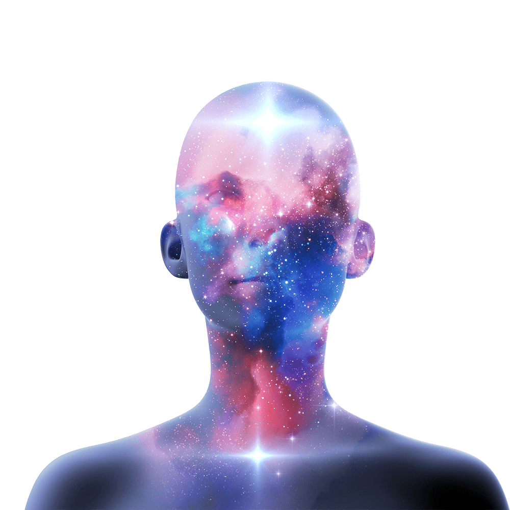 Image of a person with a universe overlay