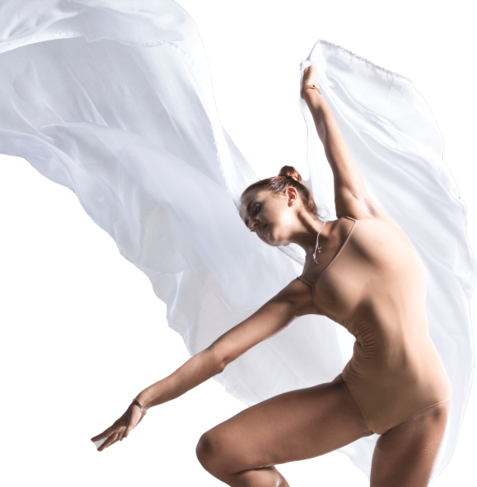 Dancer moving with fabric
